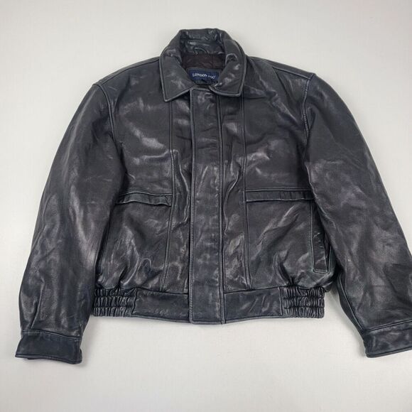 London Fog Leather Men's Vintage Black Insulated Bomber Jacket Size: Large - Picture 1 of 14